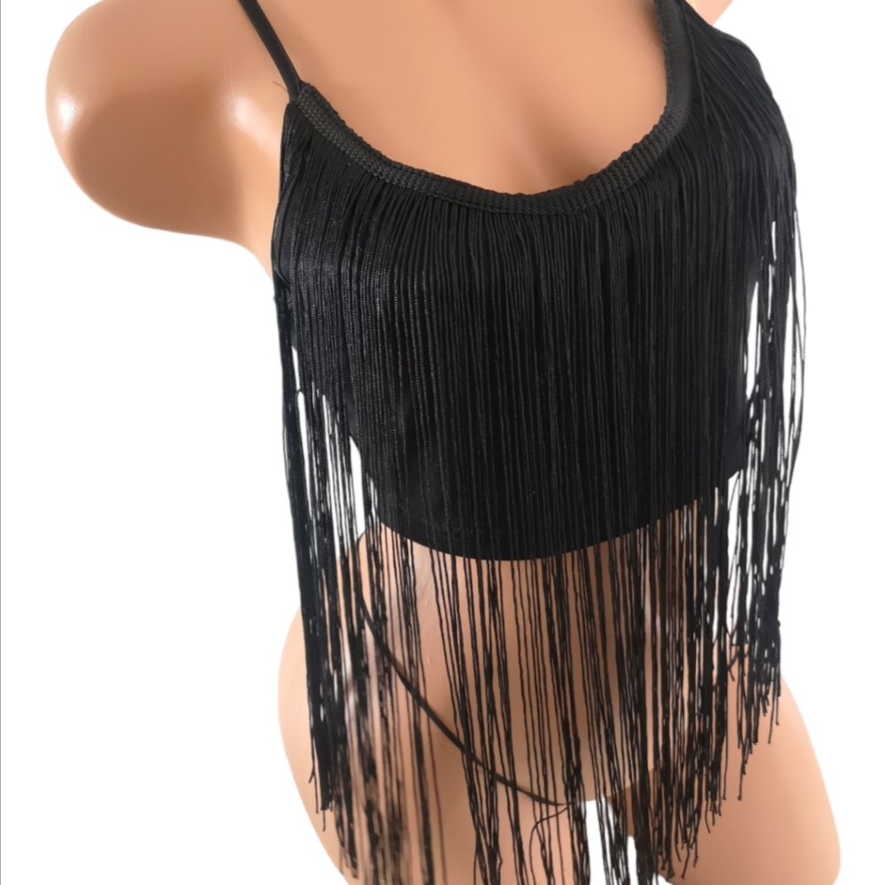 Tassel Fringes Cami Crop Top black M